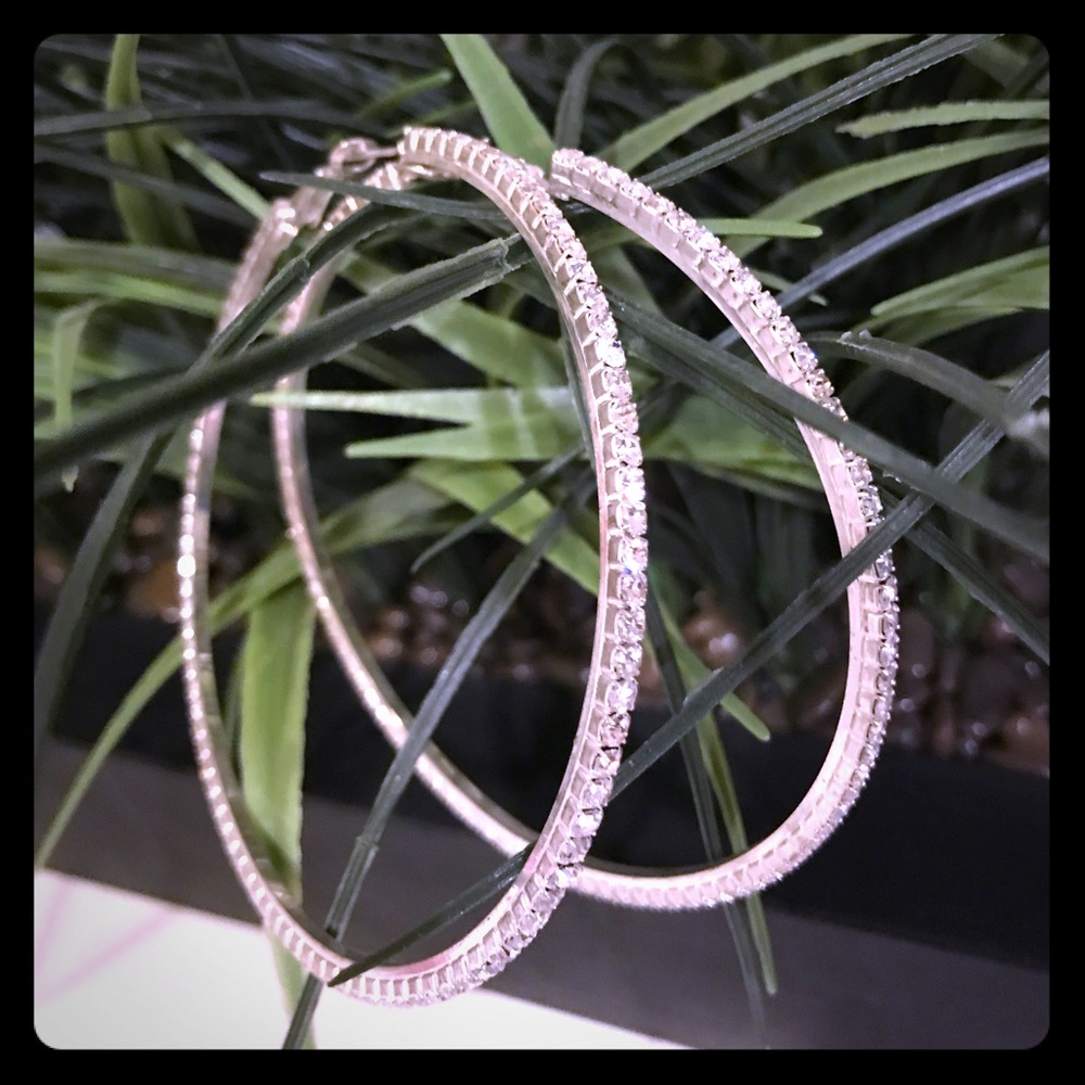 Huge rhinestone hoop earrings!! 3”  new /awesome